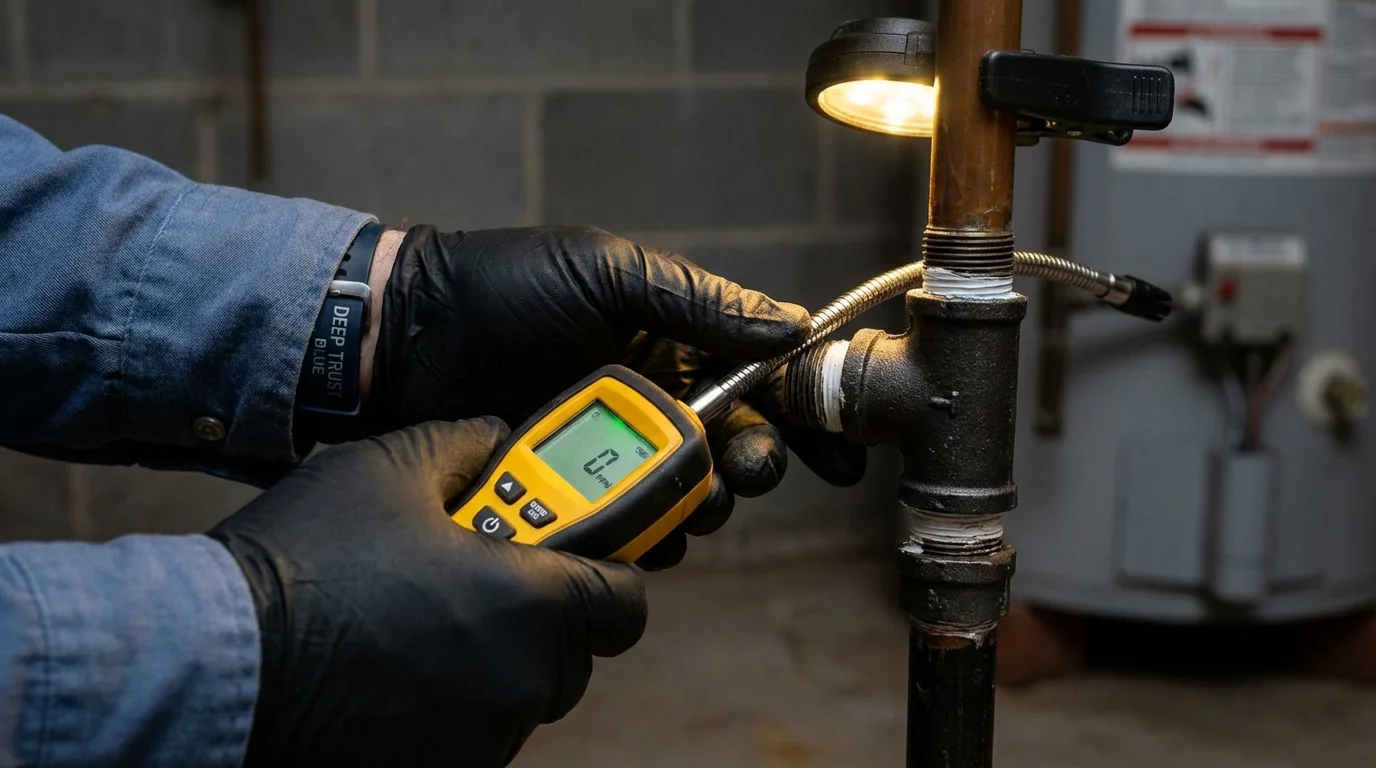 Gas leak detection with electronic sniffer by Johns Plumbing LLC in Lanesborough
