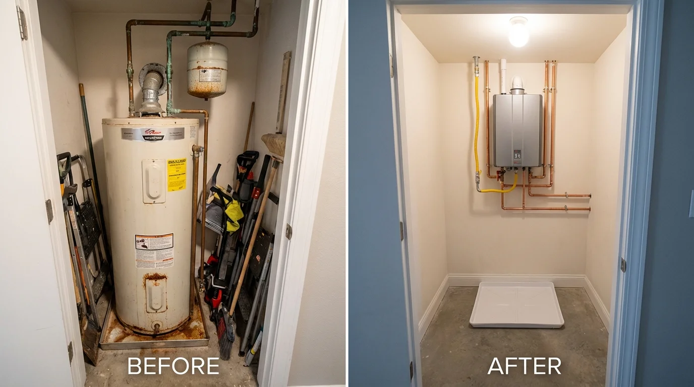 Tank water heater versus wall-mounted tankless unit comparison for Lanesborough, MA homeowners