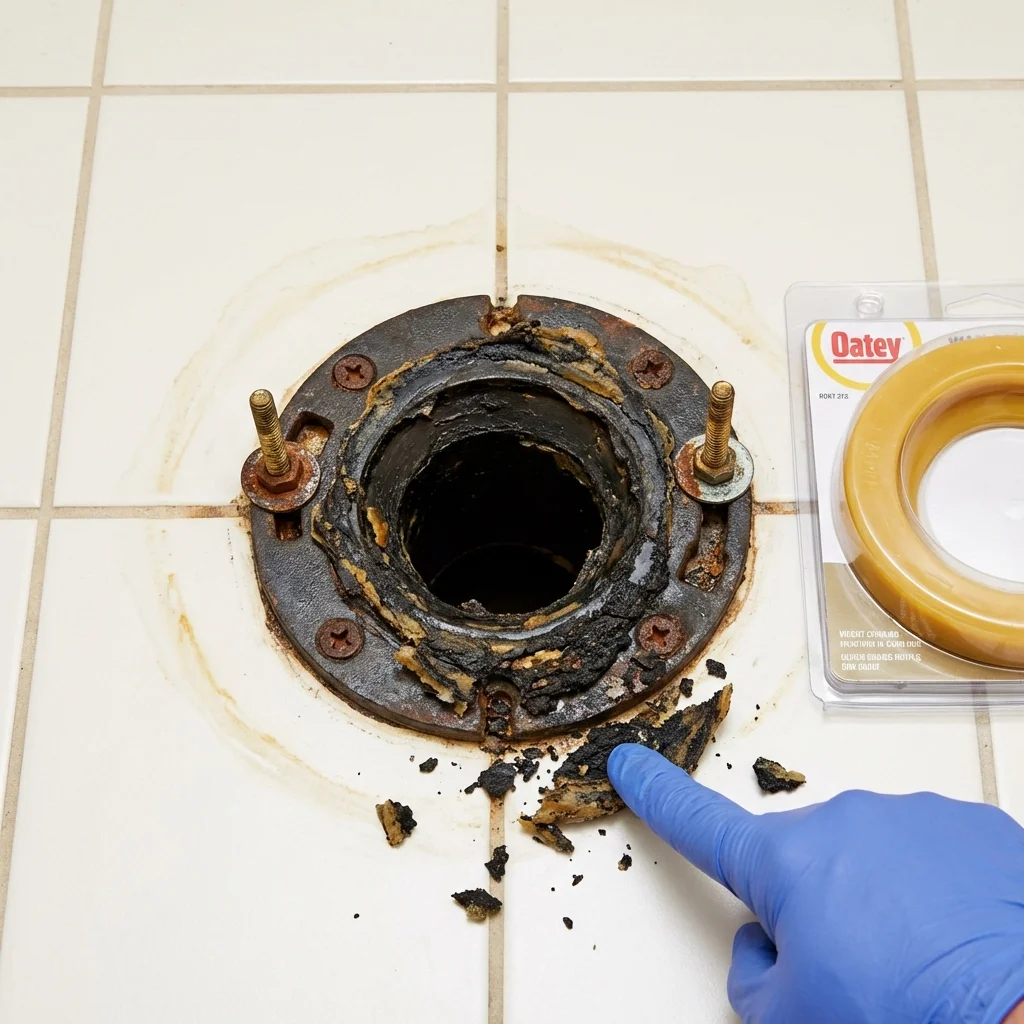 Failed wax ring showing water seepage at the base of a toilet in a Lanesborough, MA home